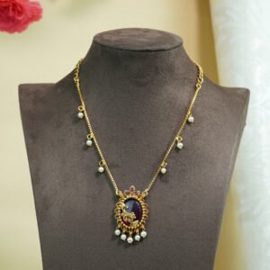 Ruby Pearl Drop Pendant Necklace
