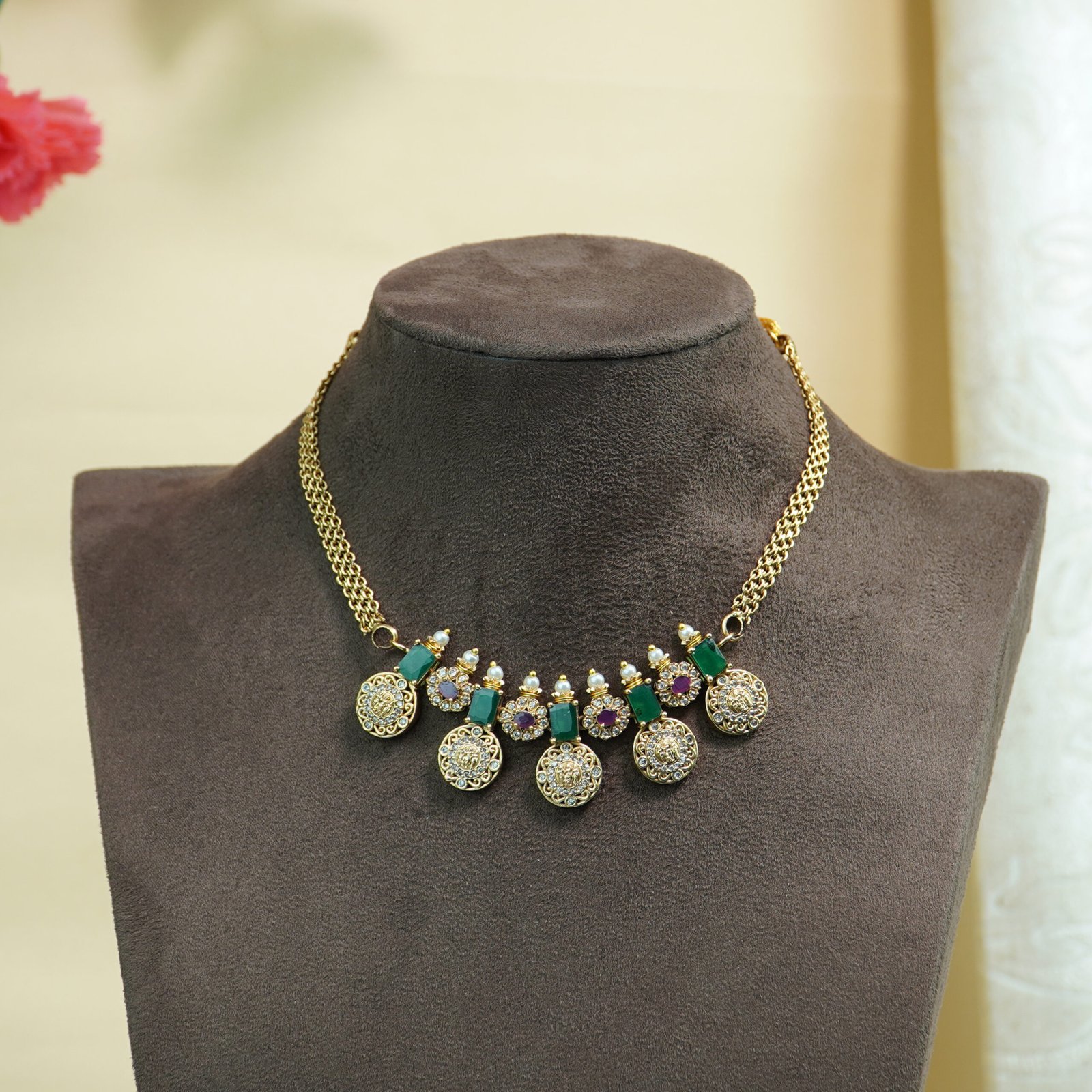 1 Emerald Coin Charm Necklace