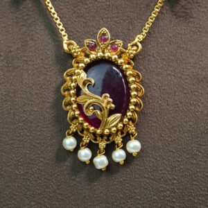 Ruby Pearl Drop Pendant Necklace