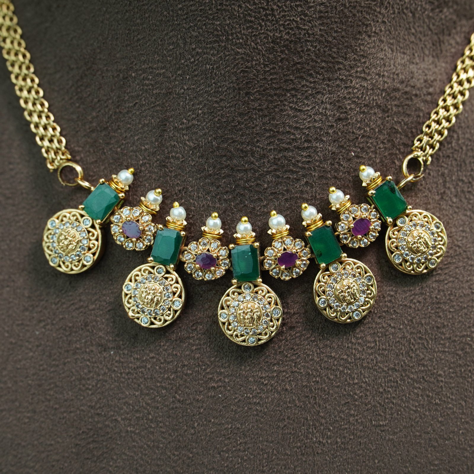2 Emerald Coin Charm Necklace