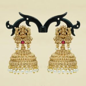 Kalyani Lakshmi Jhumka | Kemp Stone & Pearl Temple Earrings | White