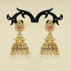 Tarunika Flower Peacock Jhumka | Lightweight Everyday Earring | White