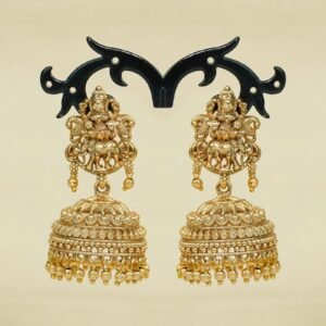 Manjusha Lakshmi Pearl Jhumki | Antique Matte Finish Temple