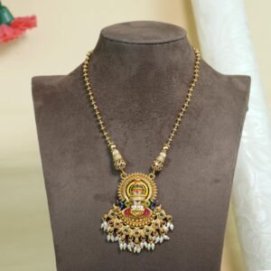 Nataka Short Katakali Pendant Set | Temple Enamel & Rice Bead