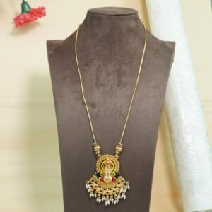 Tarangini Long Katakali Pendant Set | Temple Enamel & Rice Bead