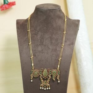 Balashri Balaji Long Pendant Set | Kemp Stone & Pearl Mala