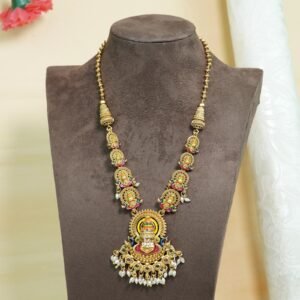 Natyarani Short Katakali Pendant Set | Premium Kemp & Rice Bead