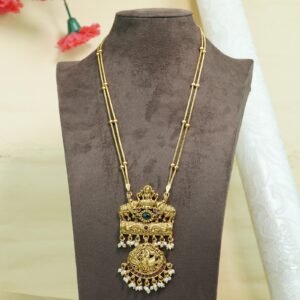 Shripriya Lakshmi Long Pendant Set | Double Layer Chain Kemp & Pearl