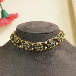 Pushpamala Floral Copper Choker Set | Green Layering Necklace