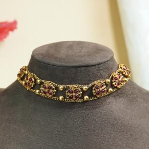 Pushpamala Floral Copper Choker Set | Red Layering Necklace