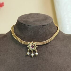 Kusumita Floral Brass Choker Set | AD Stone Statement Piece