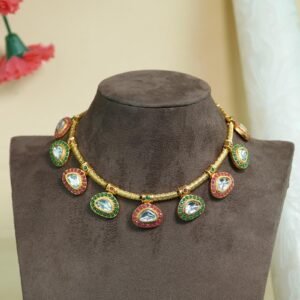 Darpana Mirror Work Necklace Set | Multicolour Kemp Stone