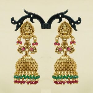 Shreemukhi Lakshmi Triple Layer Jhumka | Pearl Work | Multicolour