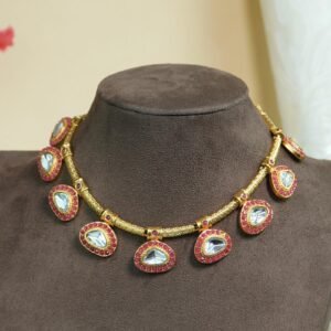 Darpana Mirror Work Necklace Set | Red Kemp Stone Layering