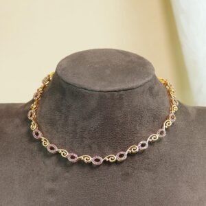 Kanakamala Diamond Replica Brass Necklace | Lightweight AD Stone | Red