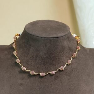 Hiranyamala Diamond Replica Brass Necklace | Lightweight AD Stone | Red