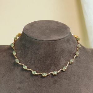 Hiranyamala Diamond Replica Brass Necklace | Lightweight AD Stone | Green