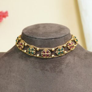 Pushpamala Floral Copper Choker Set | Multicolour Layering Necklace