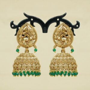 Navika Peacock Flower Jhumka | Lightweight Colourful Earring | Green